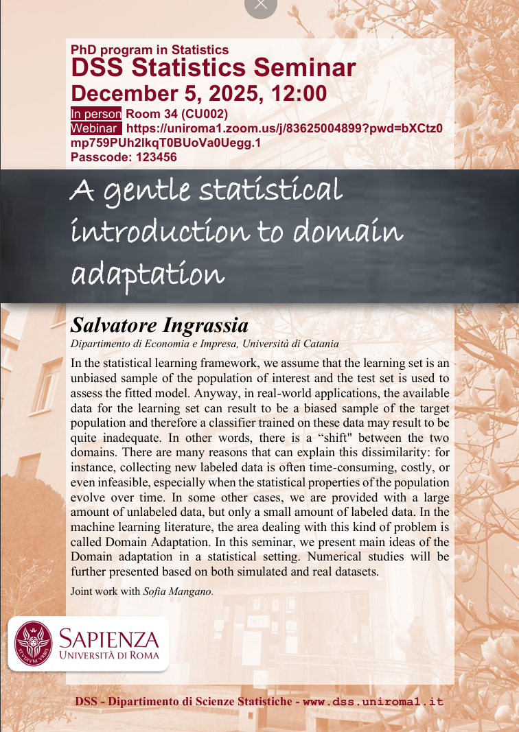 Seminario DSS Statistics Dicembre 5, 2025, 12:00